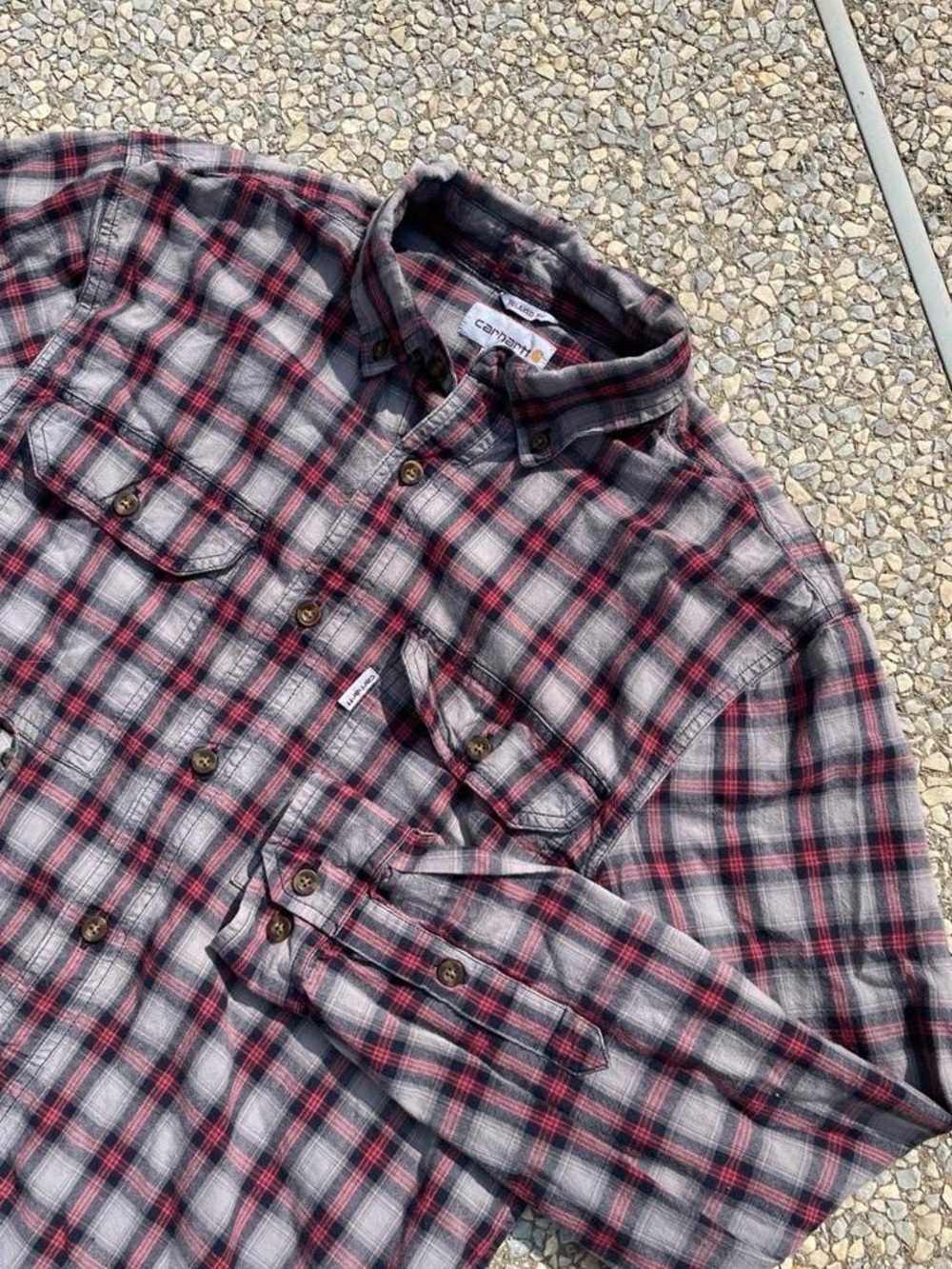 Carhartt Men’s Red & Gray Plaid Button Up Shirt